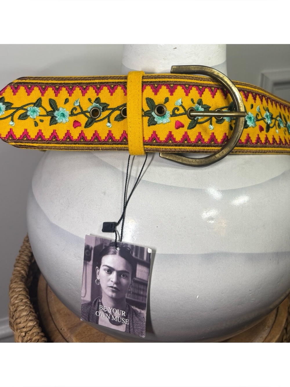 NWT Free People Wyeth By Frida Kahlo Embroidered Classic Ribbon Belt  Size Small